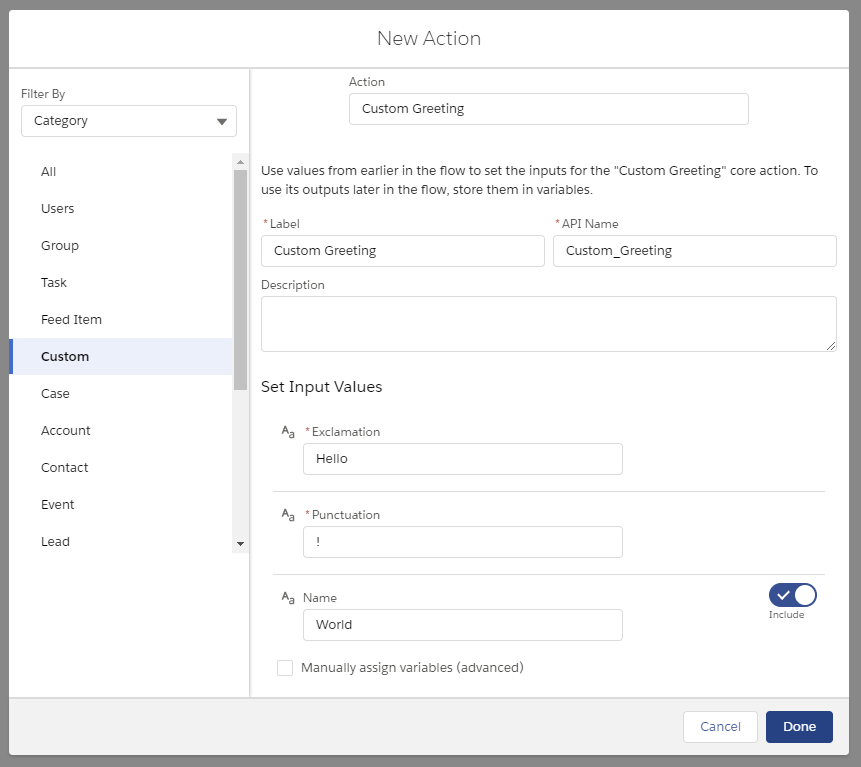New Action Standard Property Editor
